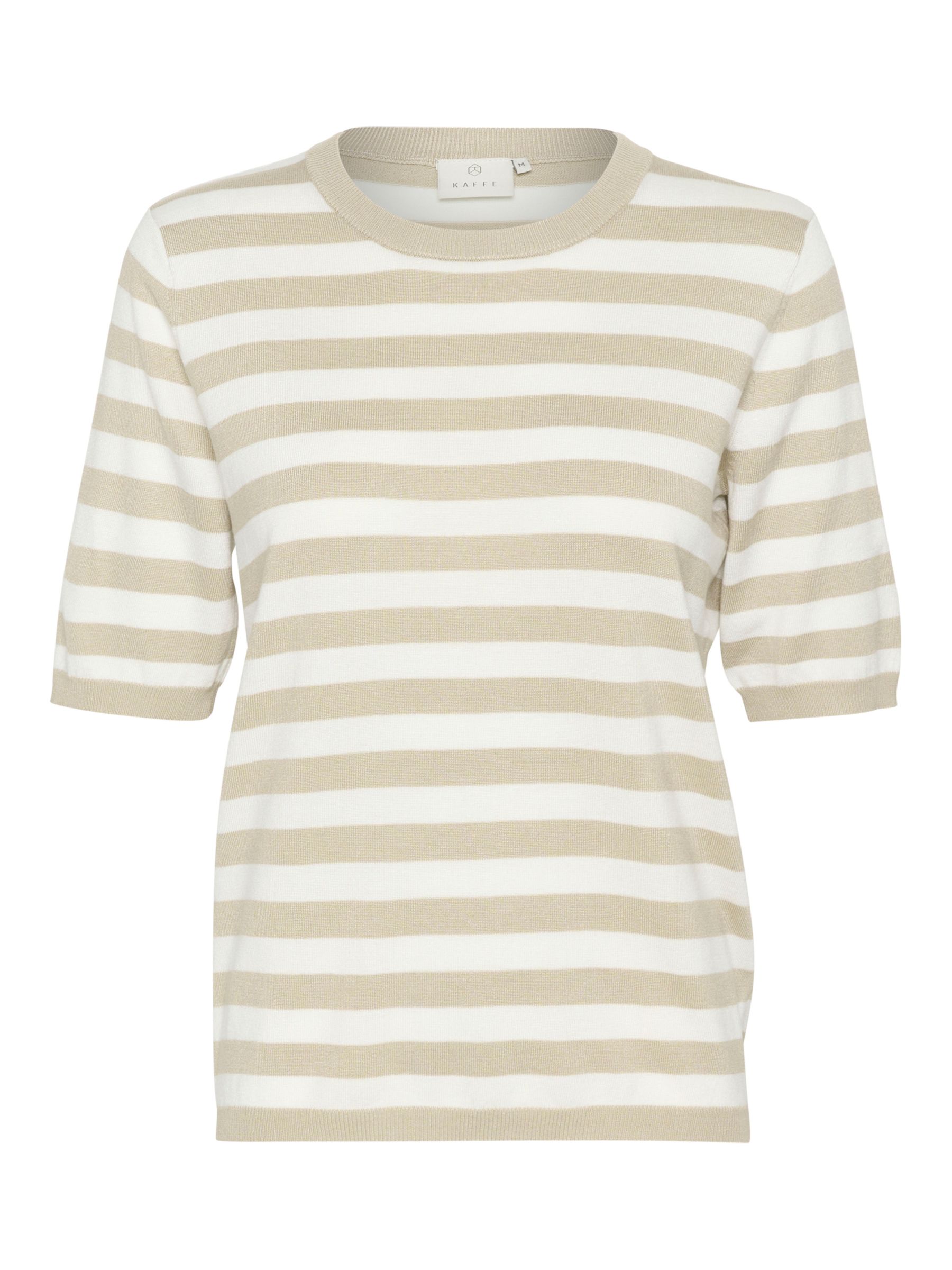 KAFFE Milo Striped Knitted Half Sleeve Top, Feather Grey/Chalk, XS