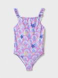 Crew Clothing Kids' Rainbow Print Frill Strap Swimsuit, Multi