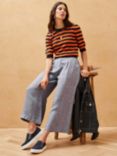 Brora Herringbone Weave Linen Culottes, Chambray