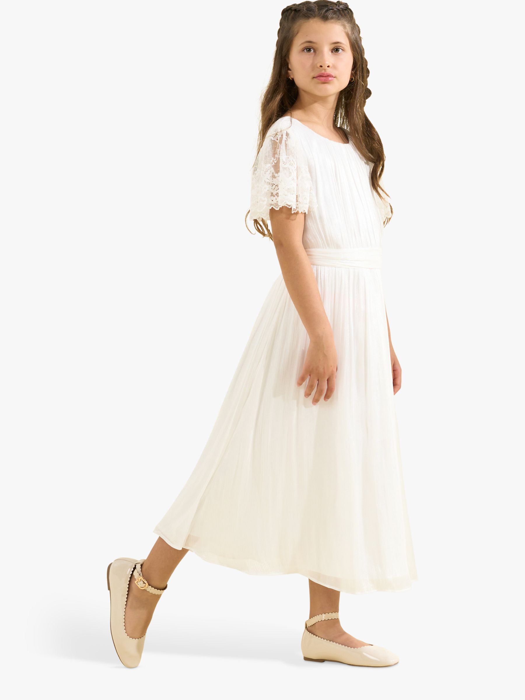 Angel & Rocket Kids' Aria Lace Sleeve Maxi Dress, White, 10 years