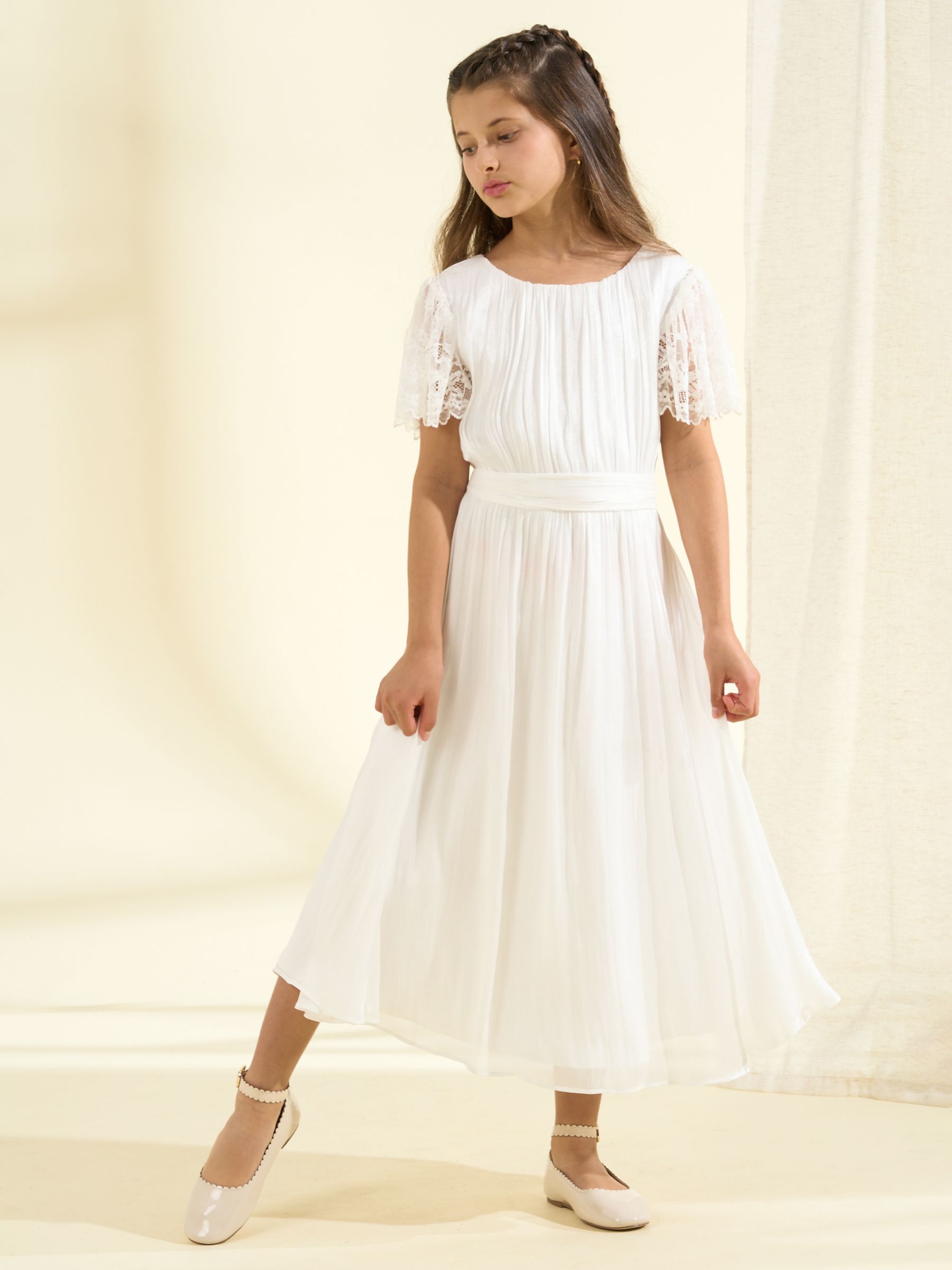 Buy Angel & Rocket Kids' Aria Lace Sleeve Maxi Dress, White Online at johnlewis.com