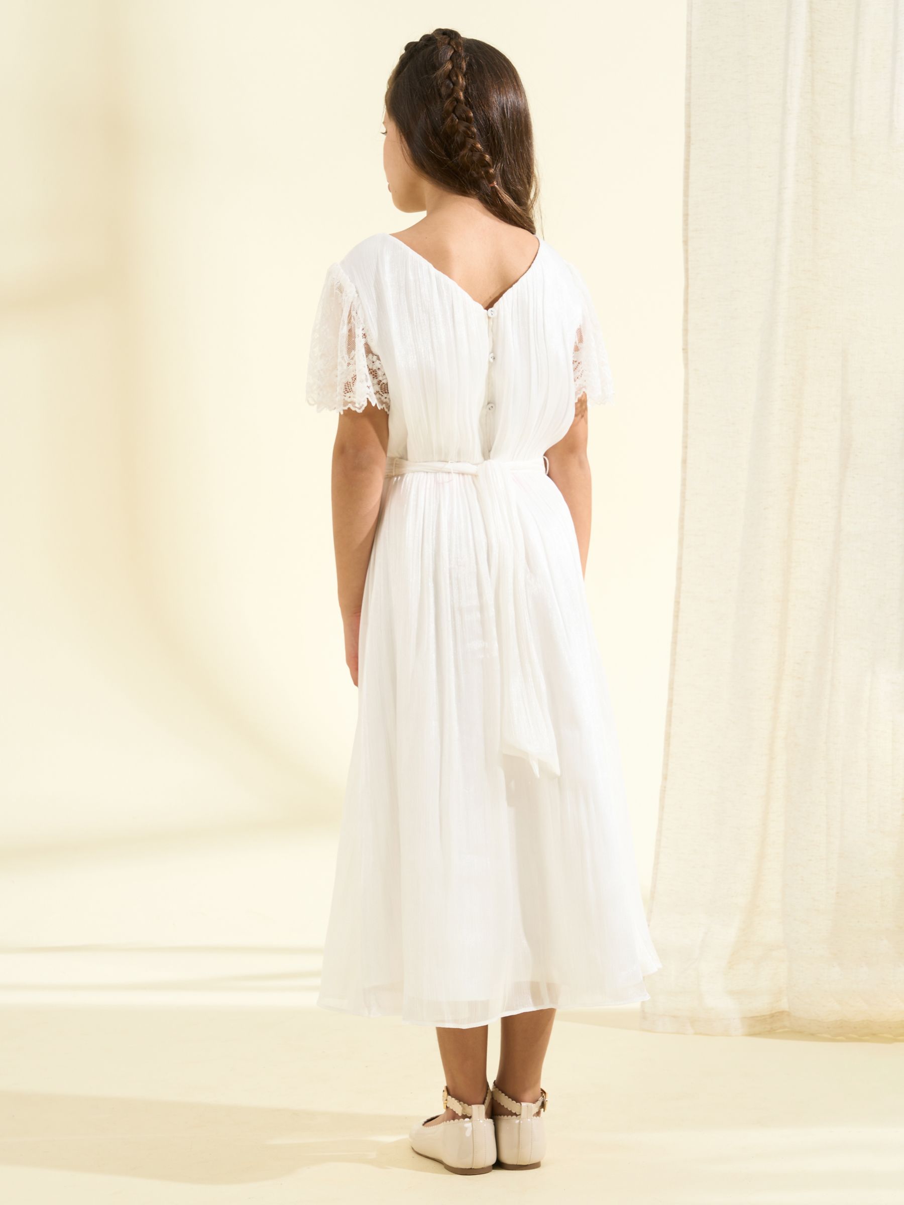 Angel & Rocket Kids' Aria Lace Sleeve Maxi Dress, White, 10 years