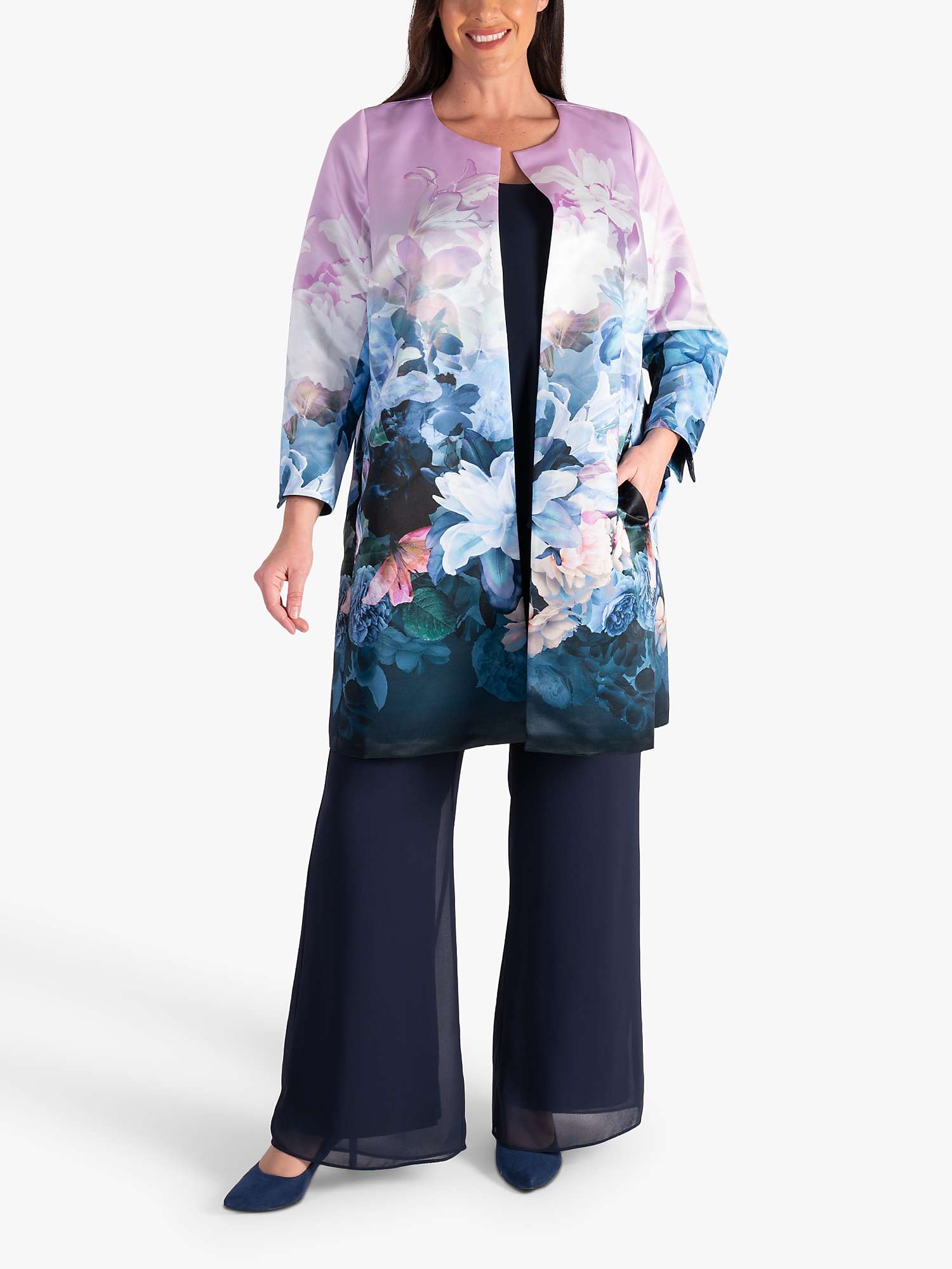 Buy chesca Longline Floral Satin Coat, Lilac/Blue Online at johnlewis.com