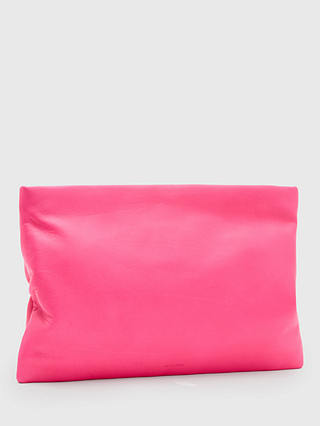 AllSaints Bettina Soft Leather Clutch Bag, Hot Pink