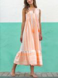 South Beach Tiered Hem Jacquard Maxi Dress, Light Orange/White