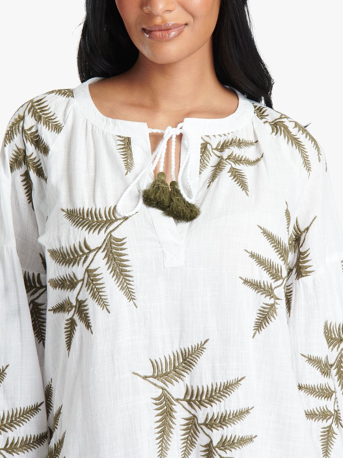 South Beach Leaf Embroidery Beach Maxi Dress, White/Green, 8
