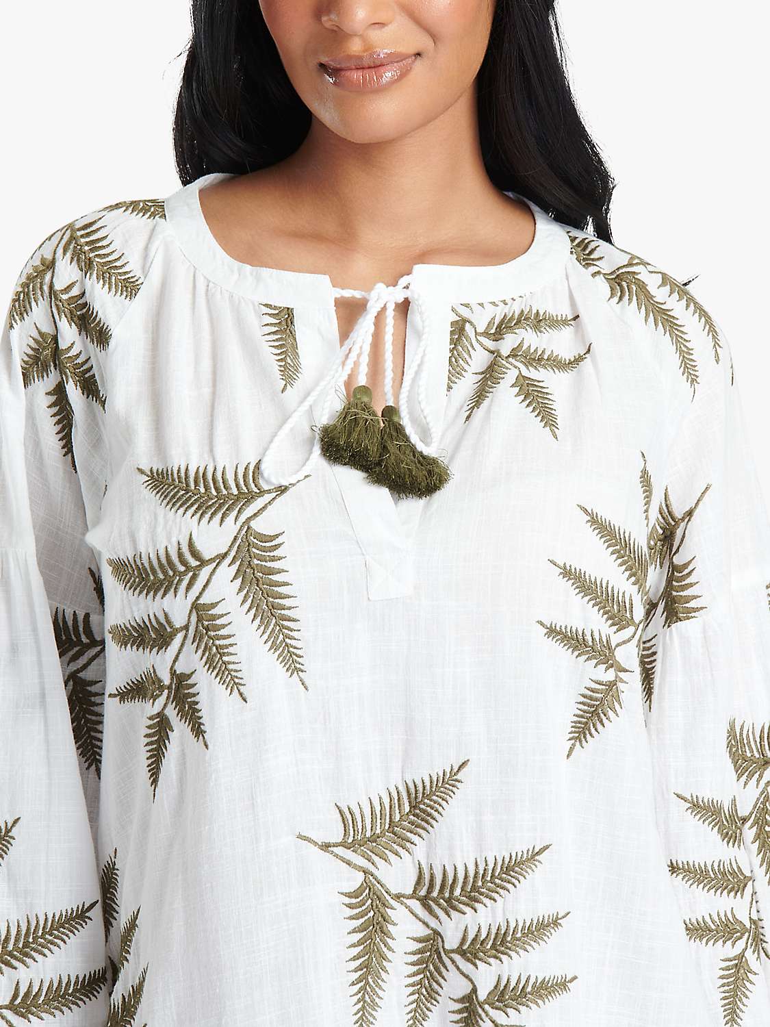 Buy South Beach Leaf Embroidery Beach Maxi Dress, White/Green Online at johnlewis.com