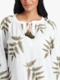 South Beach Leaf Embroidery Beach Maxi Dress, White/Green