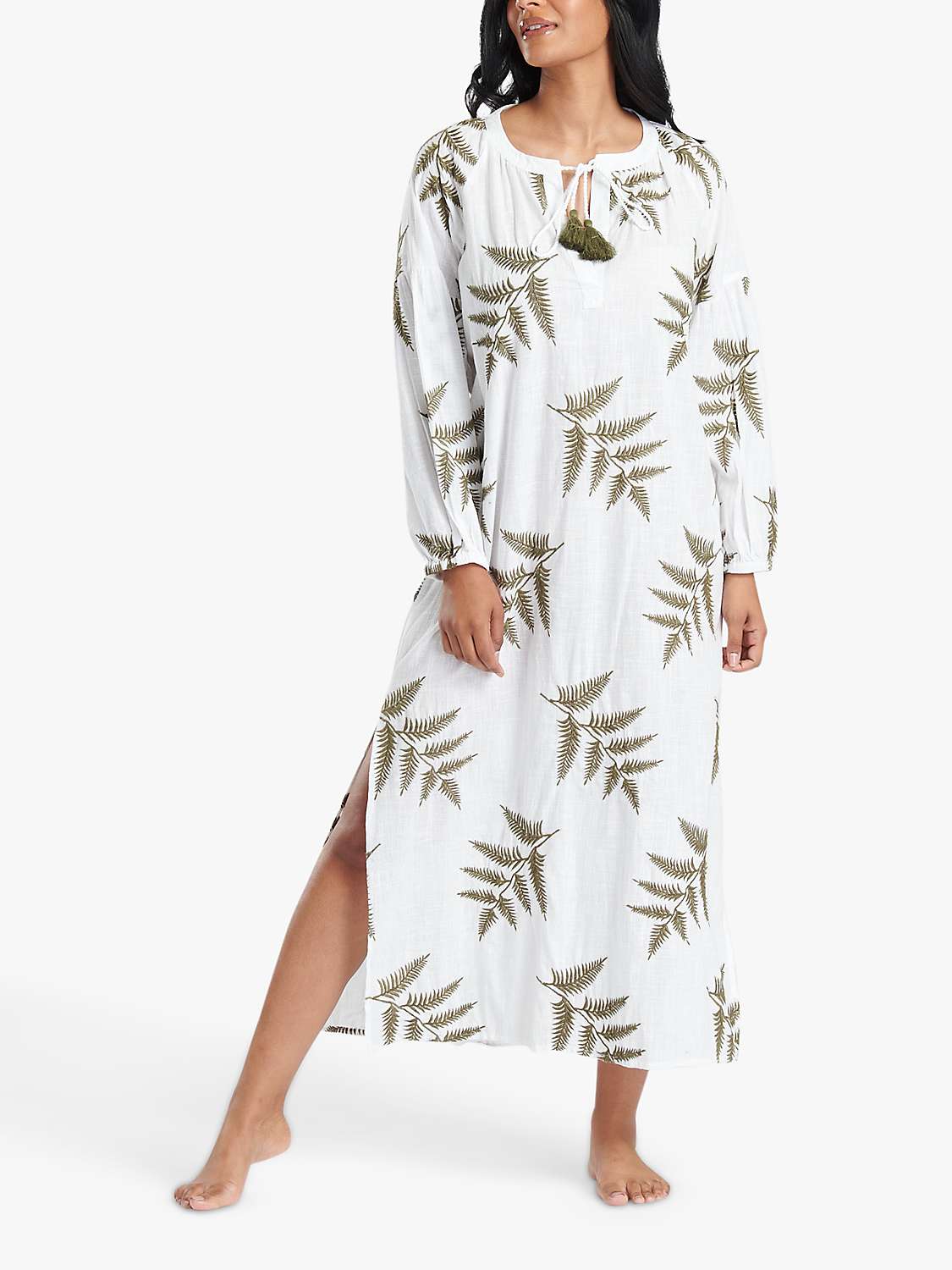 Buy South Beach Leaf Embroidery Beach Maxi Dress, White/Green Online at johnlewis.com