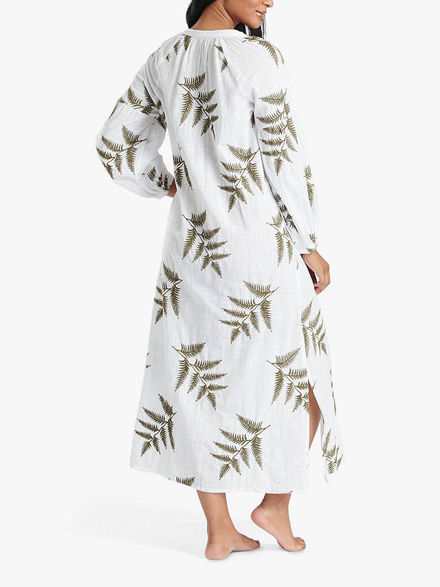 South Beach Leaf Embroidery Beach Maxi Dress, White/Green