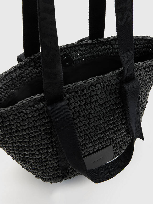 AllSaints Celayne Mini Straw Bucket Bag, Black
