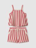 Reiss Kids' June Towelling Stripe Vest Top & Shorts Set, Pink/Multi