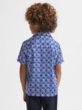 Reiss Kids' Tintipan Floral Geometric Print Cuban Collar Shirt, Bright Blue/White