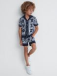 Reiss Kids' Hyde Knit Cuban Collar Button Through Shirt