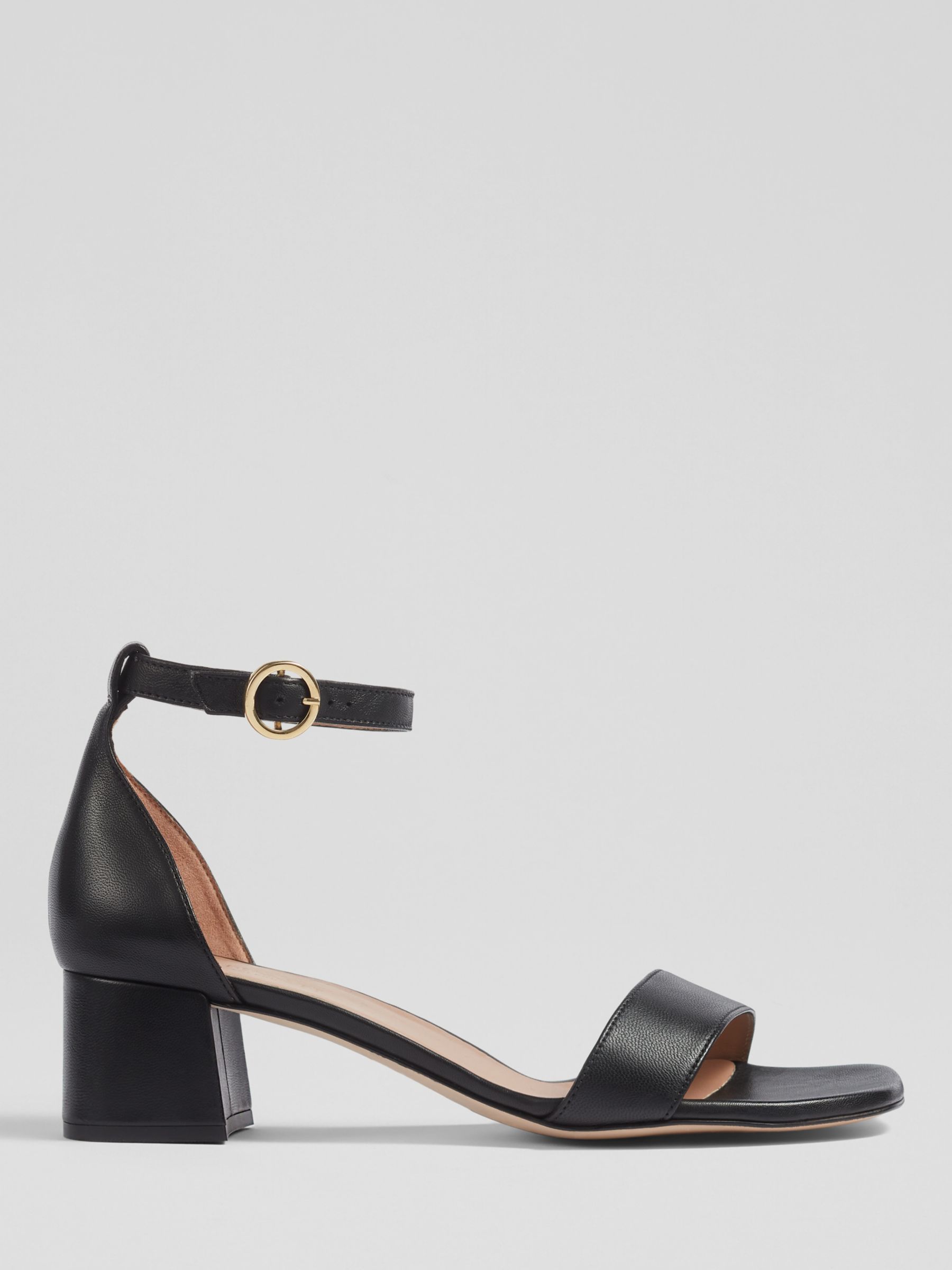 L.K.Bennett Nanette Nappa Leather Block Heel Sandals, Black, 2