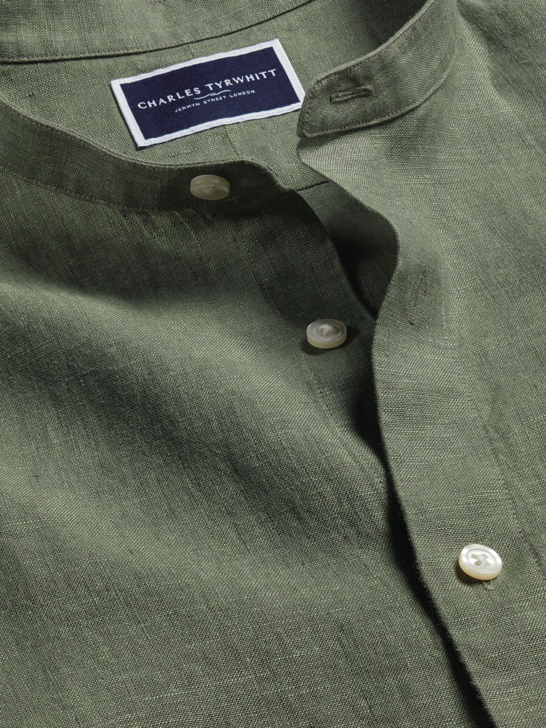 Buy Charles Tyrwhitt Linen Collarless Slim Fit Shirt, Olive Green Online at johnlewis.com