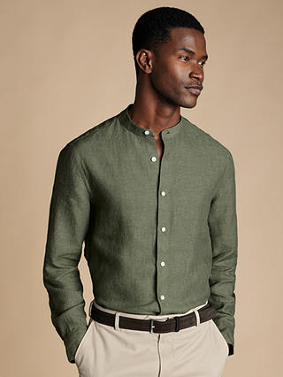 Charles Tyrwhitt Linen Collarless Slim Fit Shirt, Olive Green