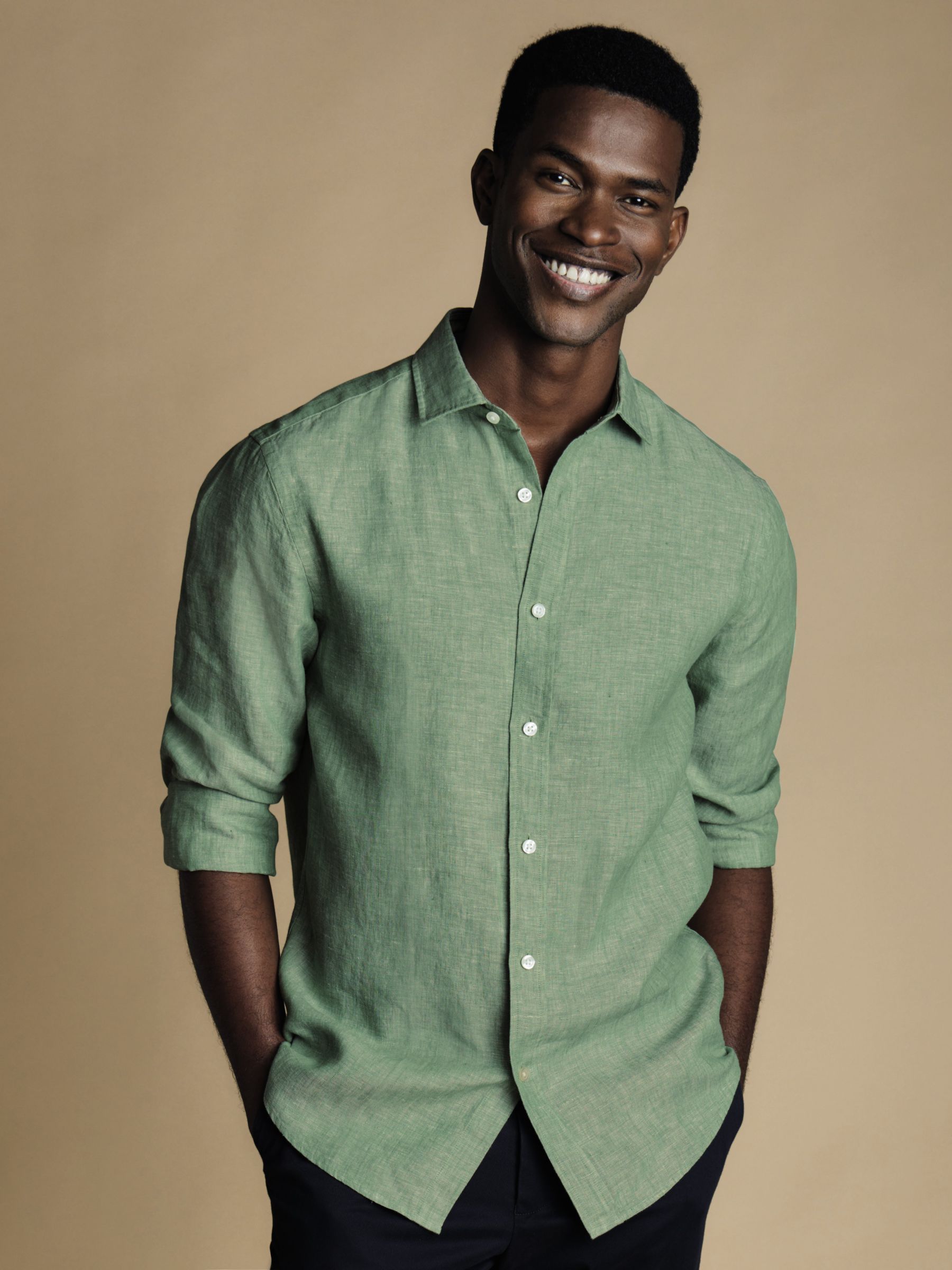 Charles Tyrwhitt Slim Fit Linen Shirt, Light Green, S