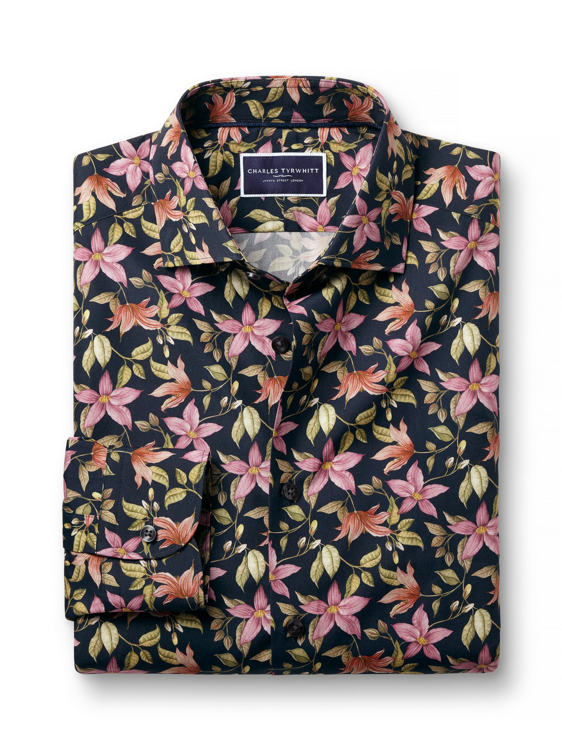 Charles Tyrwhitt Large Floral Liberty Print Slim Fit Shirt, Navy/Multi, S