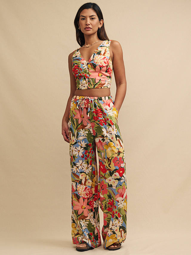 Nobody's Child Reese Floral Print Wide Leg Trousers, Mykonos Bloom