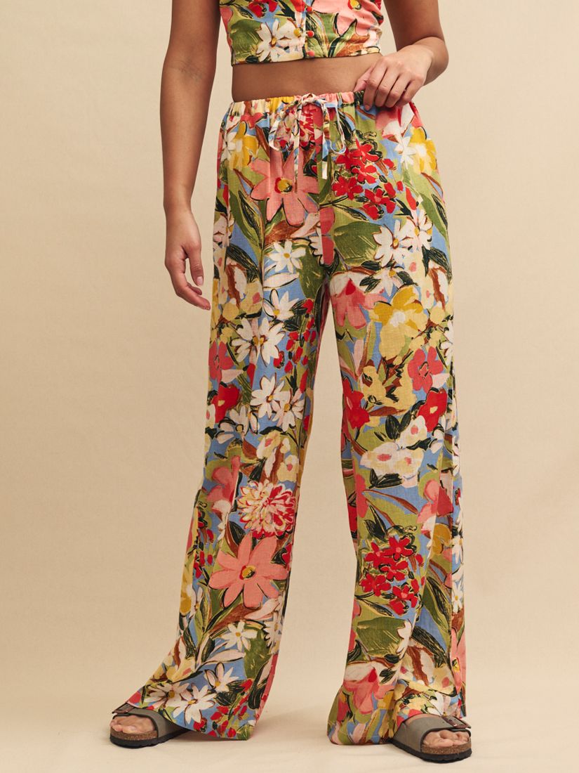 Nobody's Child Reese Floral Print Wide Leg Trousers, Mykonos Bloom, 6