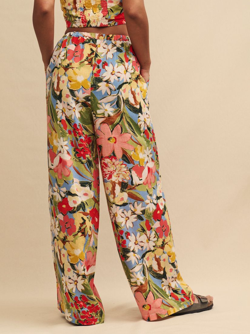 Nobody's Child Reese Floral Print Wide Leg Trousers, Mykonos Bloom, 6