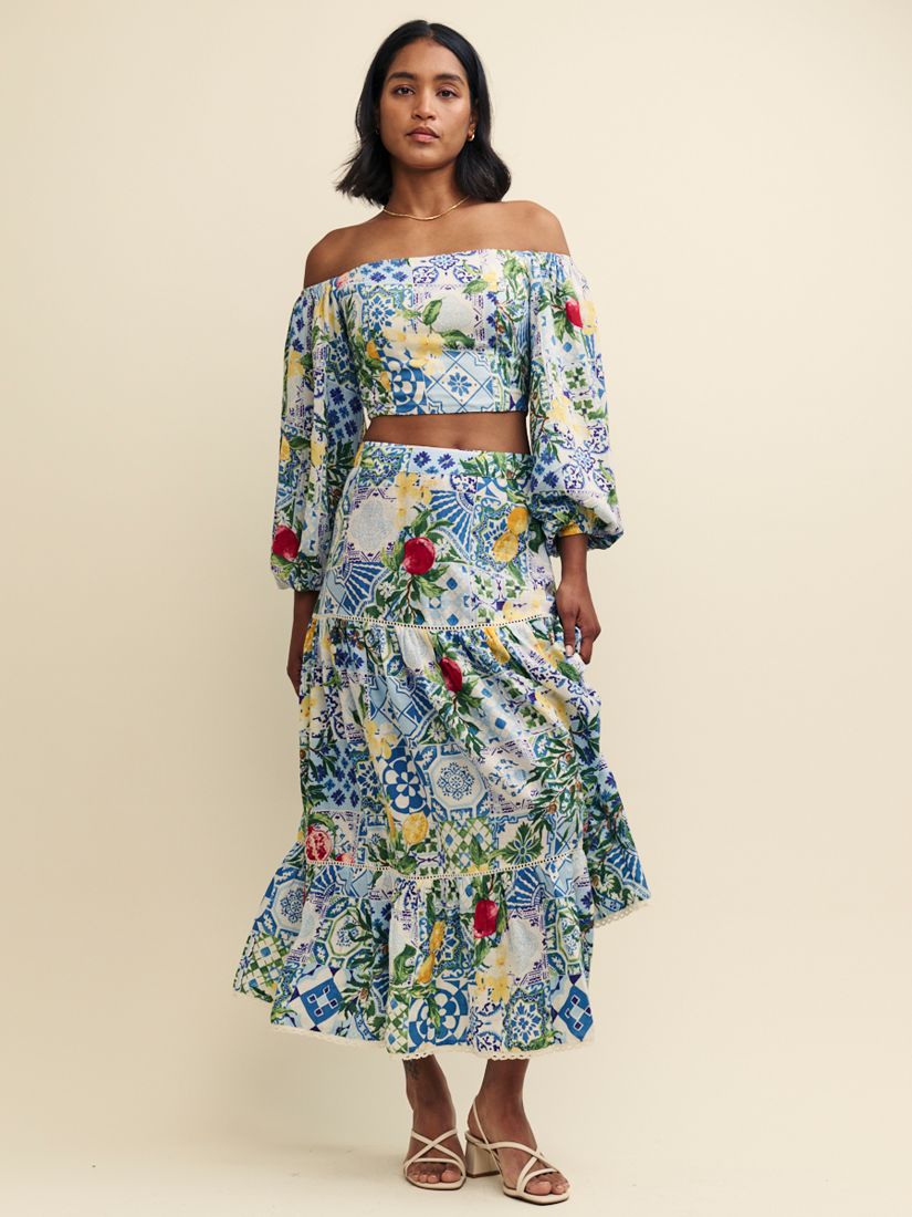 Buy Nobody's Child Summer Faro Tile Fruit Midi Skirt, Multi Online at johnlewis.com