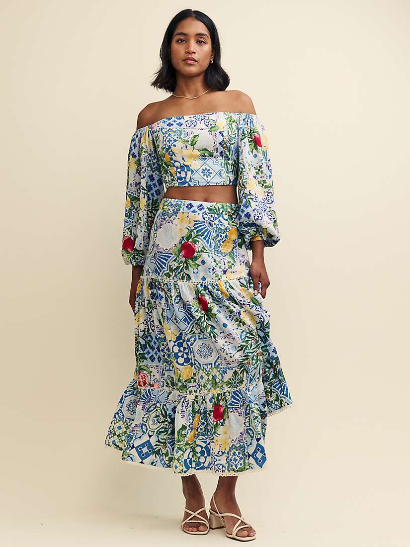 Buy Nobody's Child Summer Faro Tile Fruit Midi Skirt, Multi Online at johnlewis.com