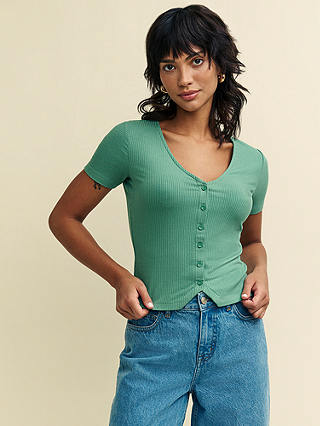 Nobody's Child Miles Button Front Top, Teal Green