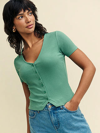 Nobody's Child Miles Button Front Top, Teal Green