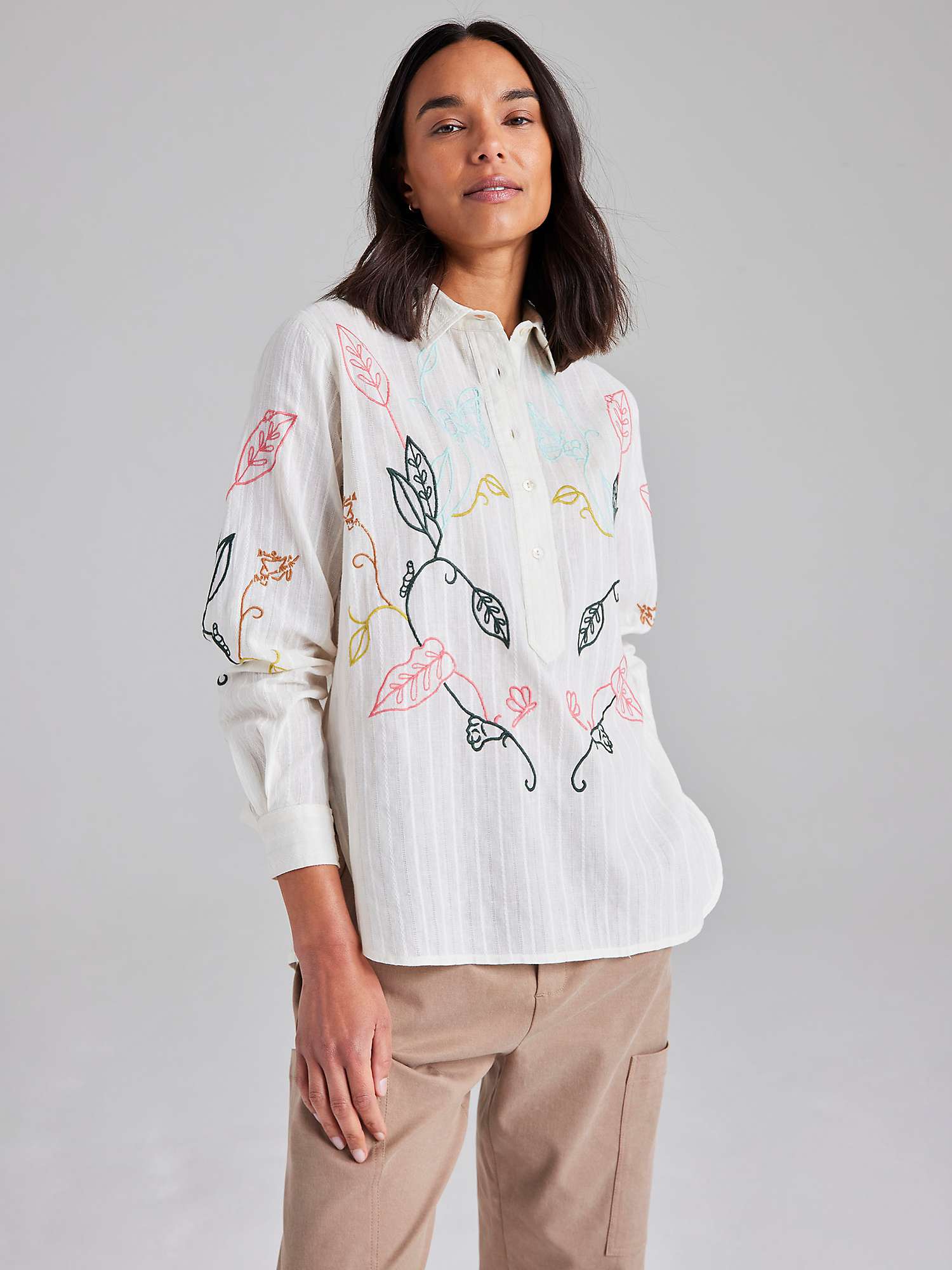 Buy Cape Cove Botanical Embroidered Dobby Stripe Shirt, Dubarry/Chalk Online at johnlewis.com