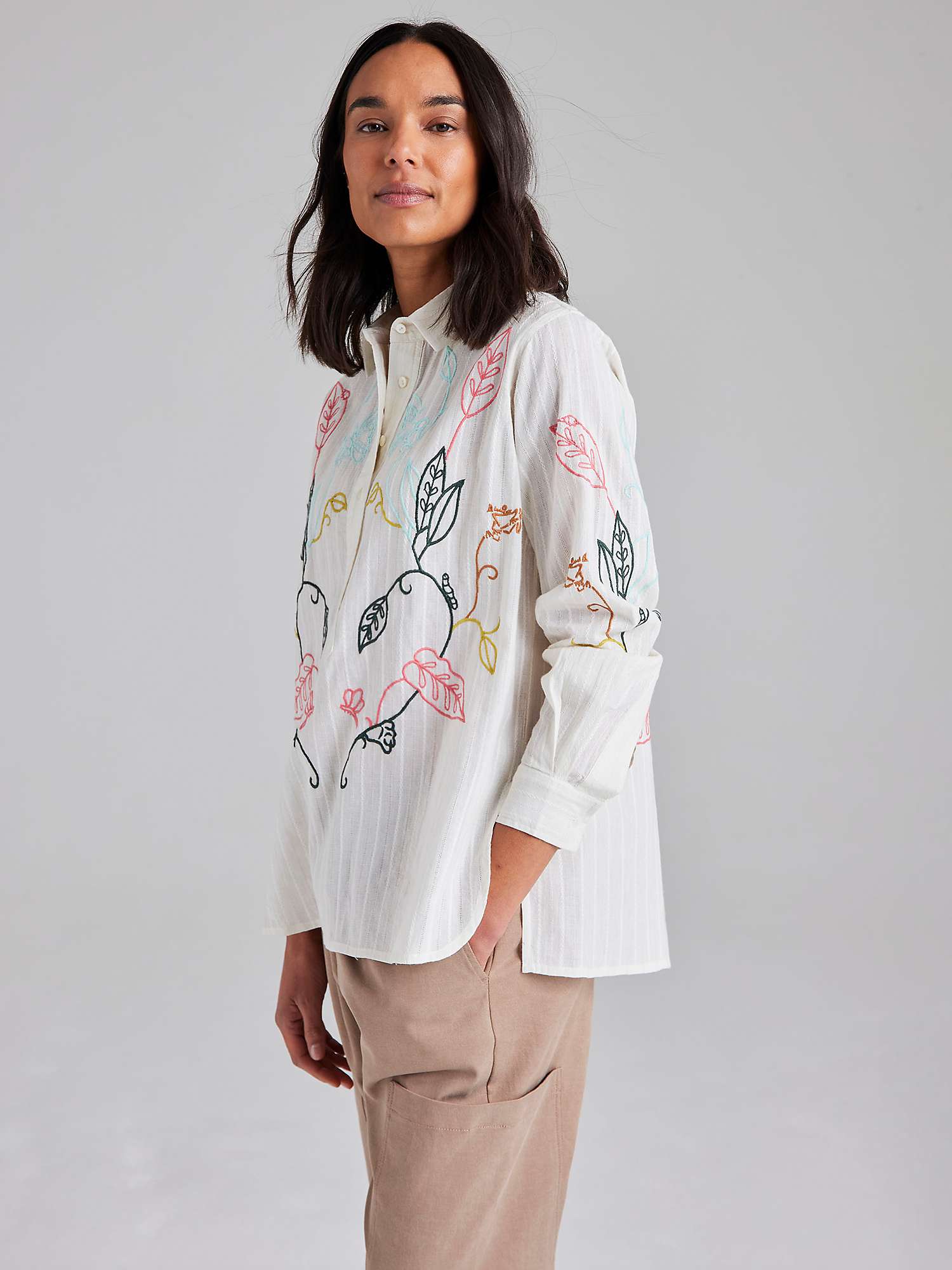 Buy Cape Cove Botanical Embroidered Dobby Stripe Shirt, Dubarry/Chalk Online at johnlewis.com