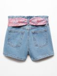 Mango Kids' Gala Paisley Belt Denim Shorts, Open Blue