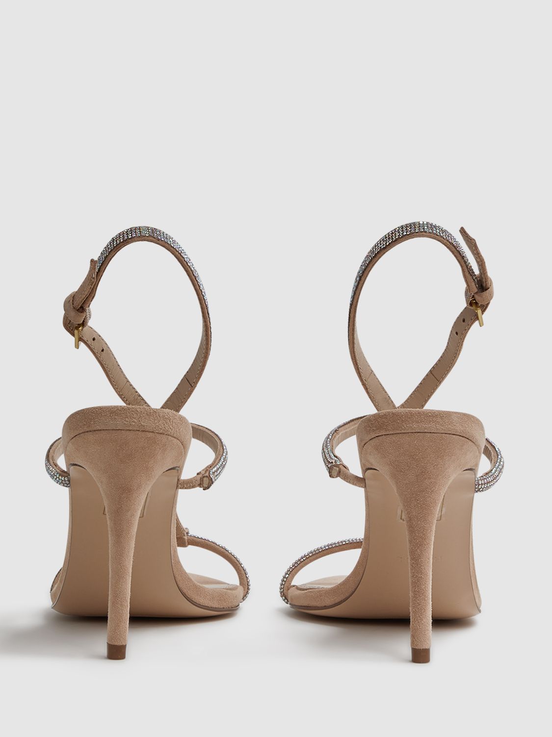 Reiss Julie Embellished High Heeled Sandals, Nude, 3