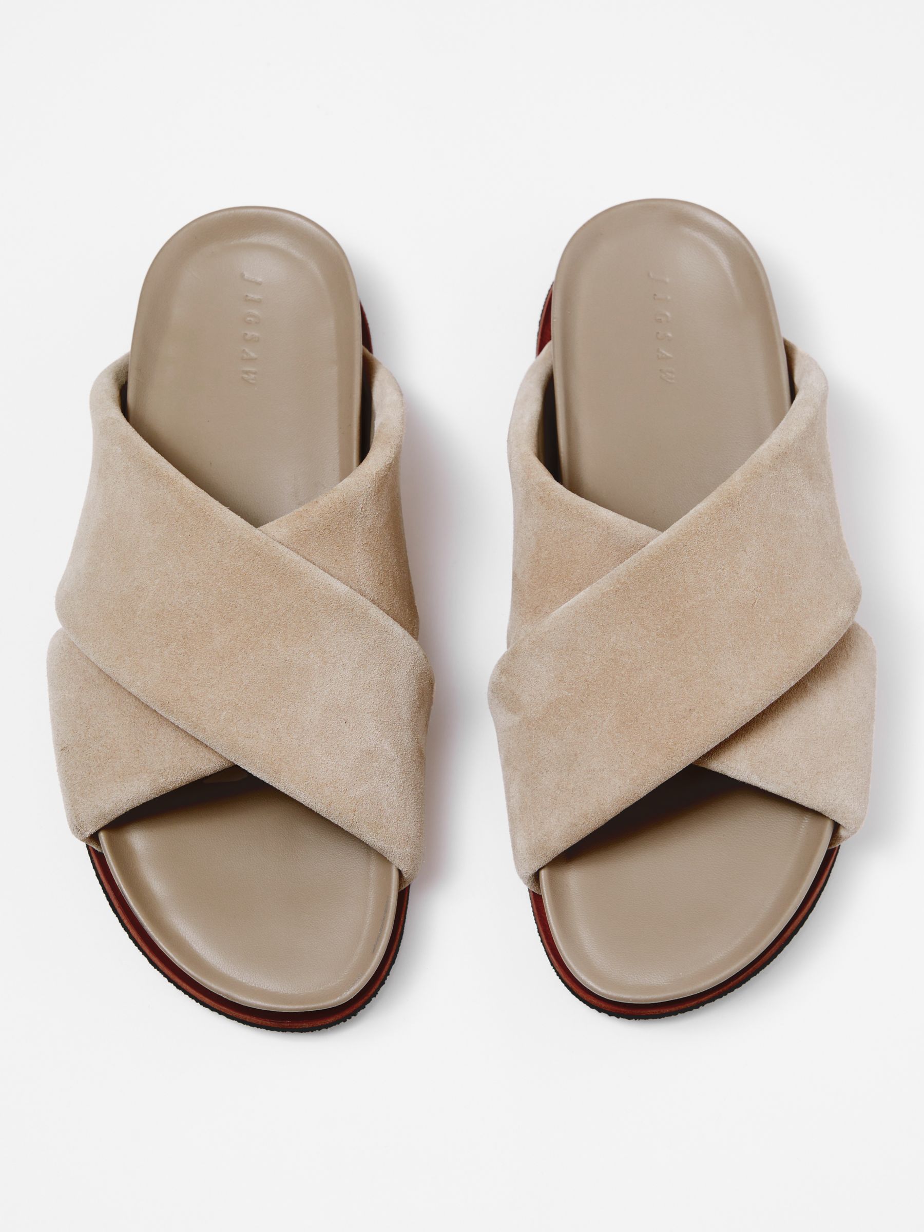 Buy Jigsaw Agnes Suede Cross Strap Sandals, Taupe Online at johnlewis.com