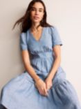 Boden Eve Tiered Linen Midi Dress, Chambray
