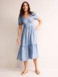 Boden Eve Tiered Linen Midi Dress, Chambray