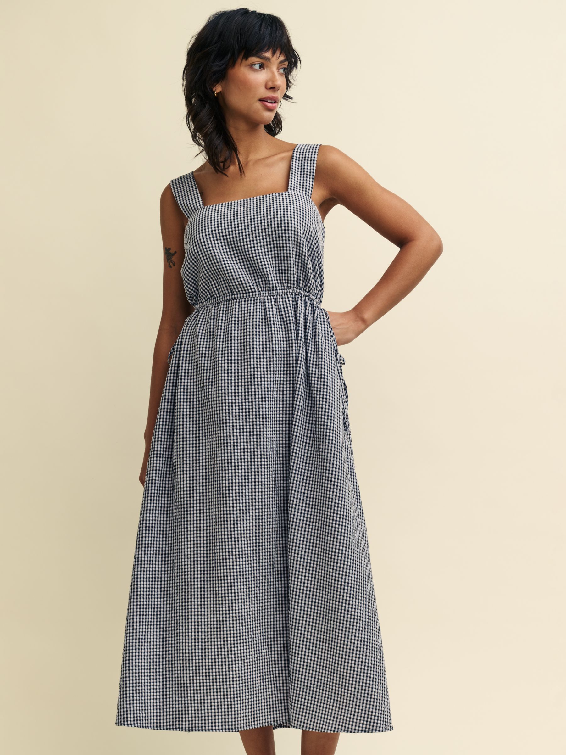 Buy Nobody's Child Zainub Organic Cotton Blend Midi Dress, Micro Gingham Check Online at johnlewis.com