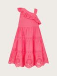 Monsoon Kids' One Shoulder Broderie Dress, Pink