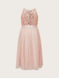 Monsoon Kids' Truth Sequin Party Dress, Rose Gold, Rose Gold