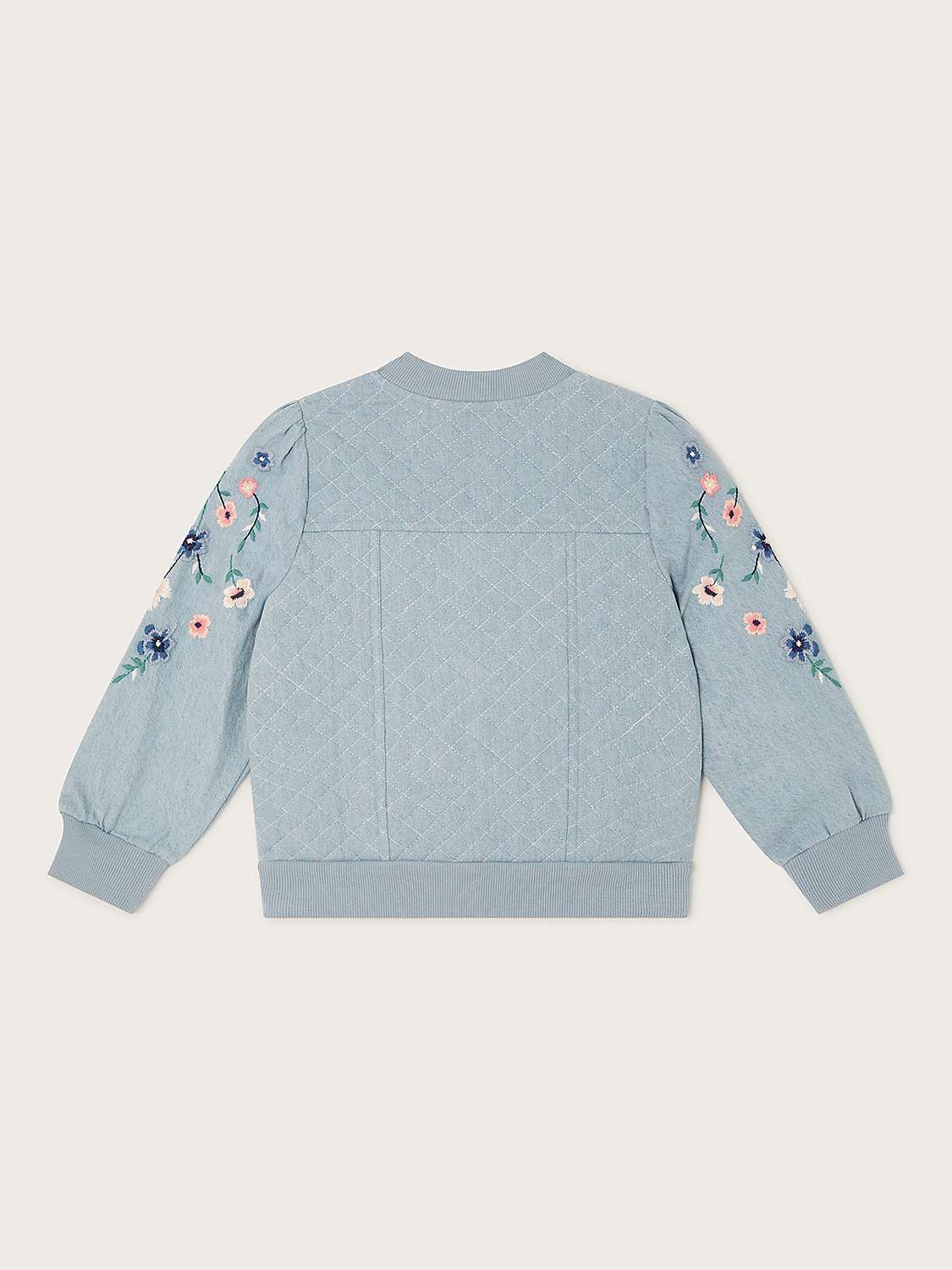 Buy Monsoon Kids' Chambray Floral Embroidered Bomber Jacket, Blue Online at johnlewis.com