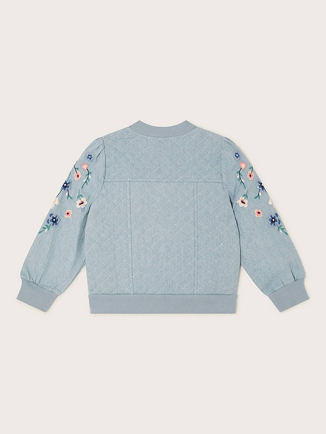 Monsoon Kids' Chambray Floral Embroidered Bomber Jacket, Blue