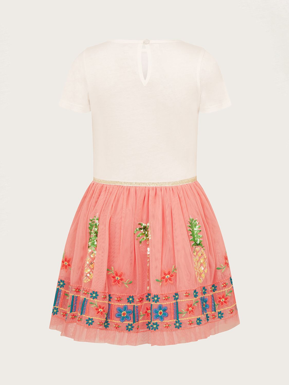 Buy Monsoon Kids' Sequin Tropical Disco Dress, Coral/Multi Online at johnlewis.com