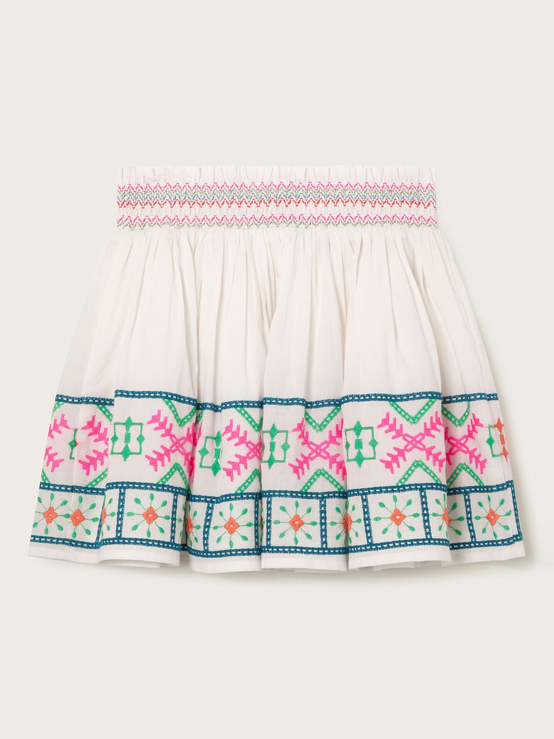 Monsoon Kids' Tropical Embroidered Skirt, White/Multi, 3-4 years