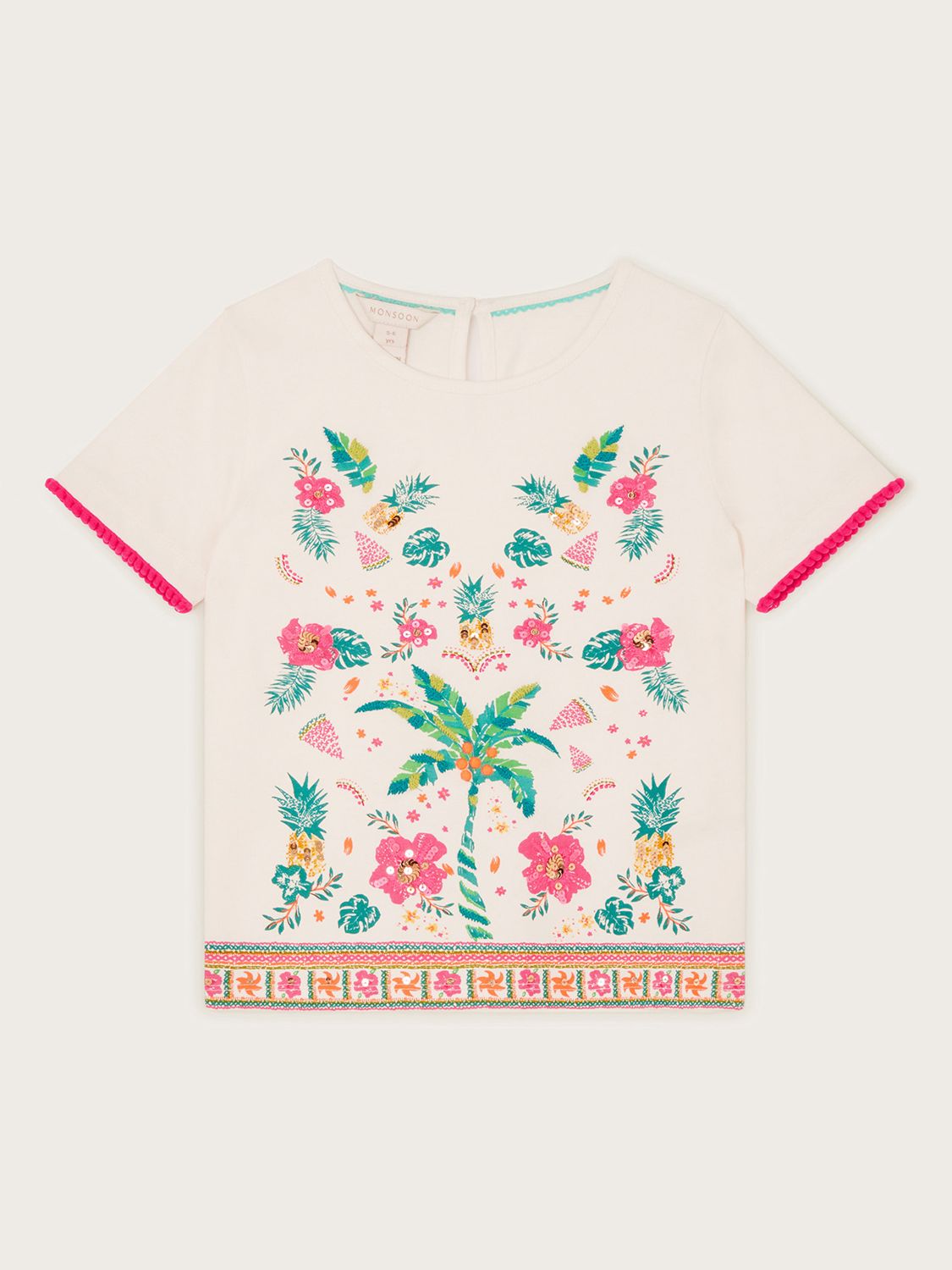Monsoon Kids' Tropical Palm Tree Print T-Shirt, White/Multi, 3-4 years
