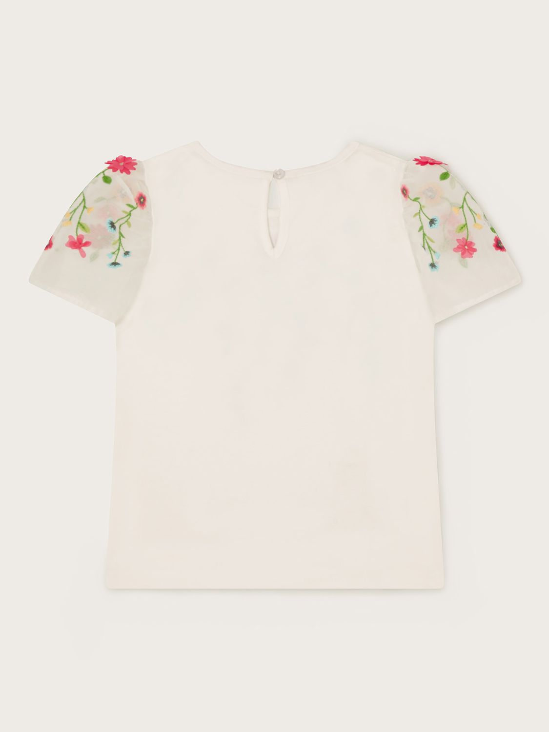Buy Monsoon Kids' Floral Embroidered Organza Sleeve Top, White Online at johnlewis.com