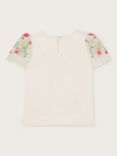 Monsoon Kids' Floral Embroidered Organza Sleeve Top, White