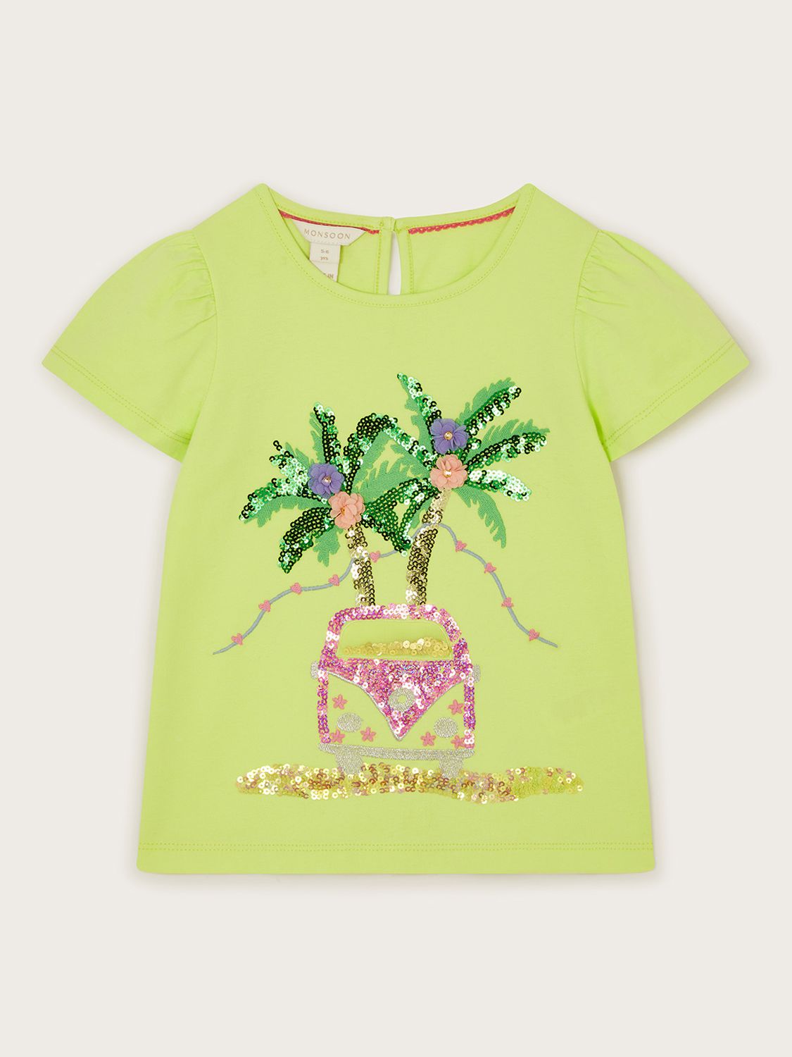 Monsoon Kids' Sequin Embellished Campervan T-Shirt, Lime/Multi, 3-4 years