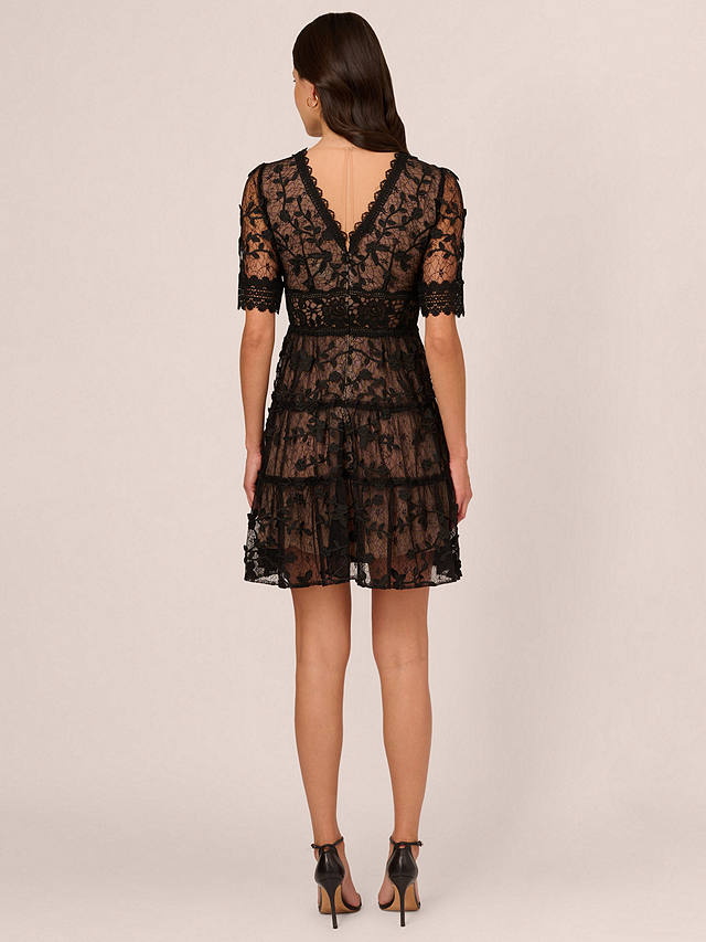 Adrianna Papell Lace Embroidery Mini Dress, Black/Nude