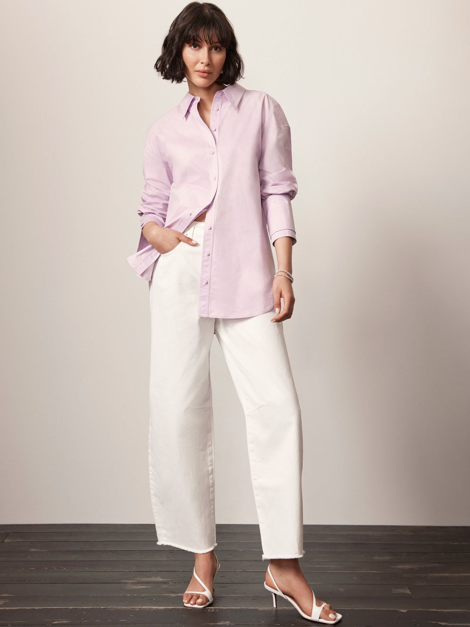 Mint Velvet Cotton Long Sleeve Shirt, Purple, S